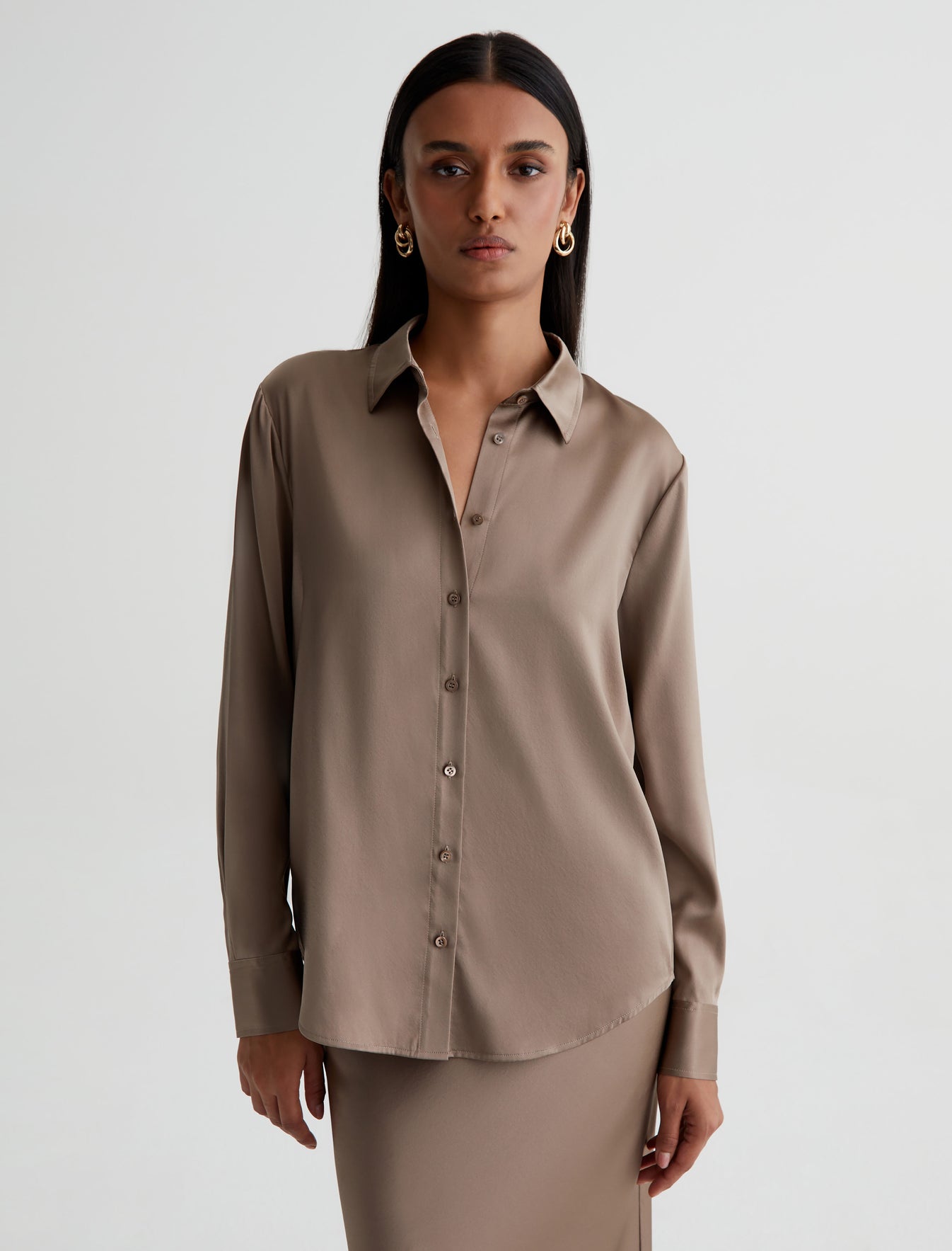 Shiela|Luxe Silk Relaxed Long Sleeve Shirt